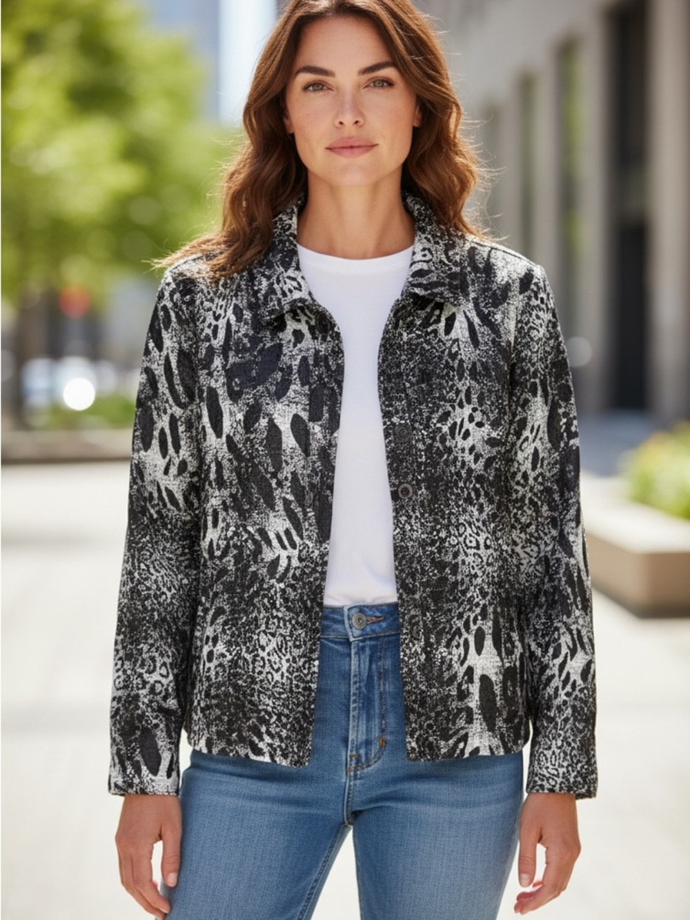 NWOT Erin London Black & White Patterned Tweed Jacket Women’s Size Large